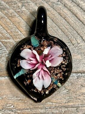 Handmade Artisan Art Glass Floral Pendant Boutique Statement Piece